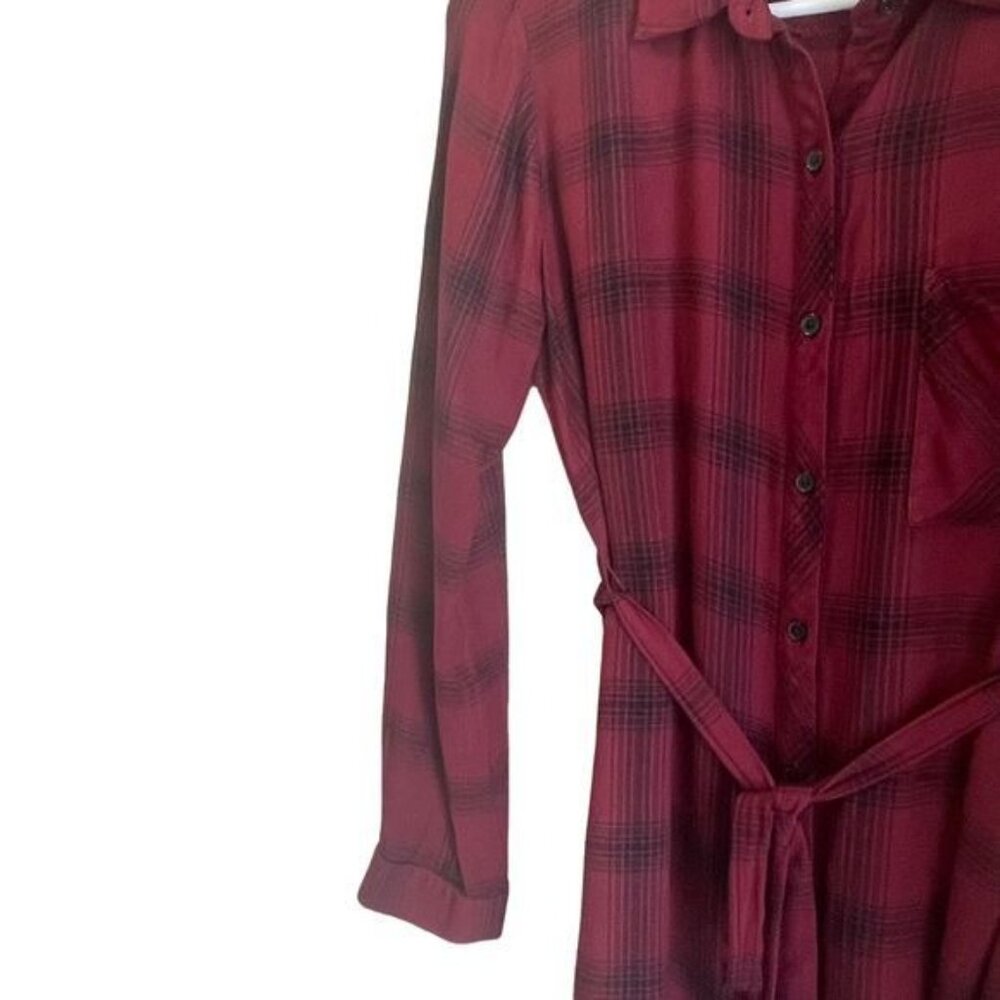 Forever 21 Plaid Shirt Dress Knee Length Tie Waist Long Sleeve Red Size S‎ - Picture 6 of 8